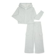 ATHLETIC WORKS Girls Fleece Hoodie and Cargo Pants Set, 2-Piece, Sizes 4-18 & Plus