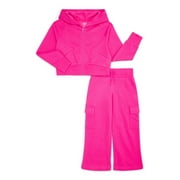 ATHLETIC WORKS Girls Fleece Hoodie and Cargo Pants Set, 2-Piece, Sizes 4-18 & Plus