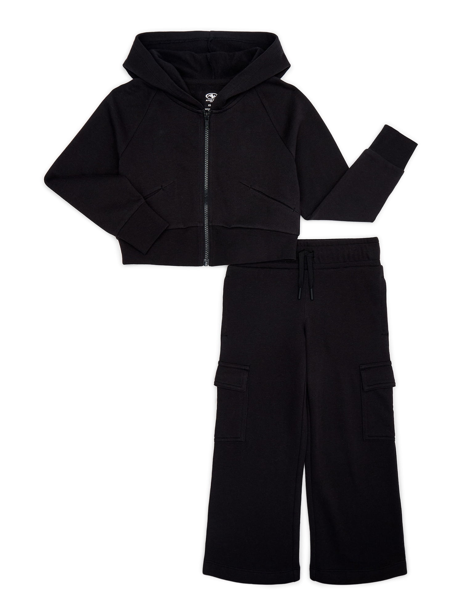 Athletic Works Girls Active Fleece Hoodie and Cargo Pants Set, 2 Piece, Sizes 4-18 & Plus