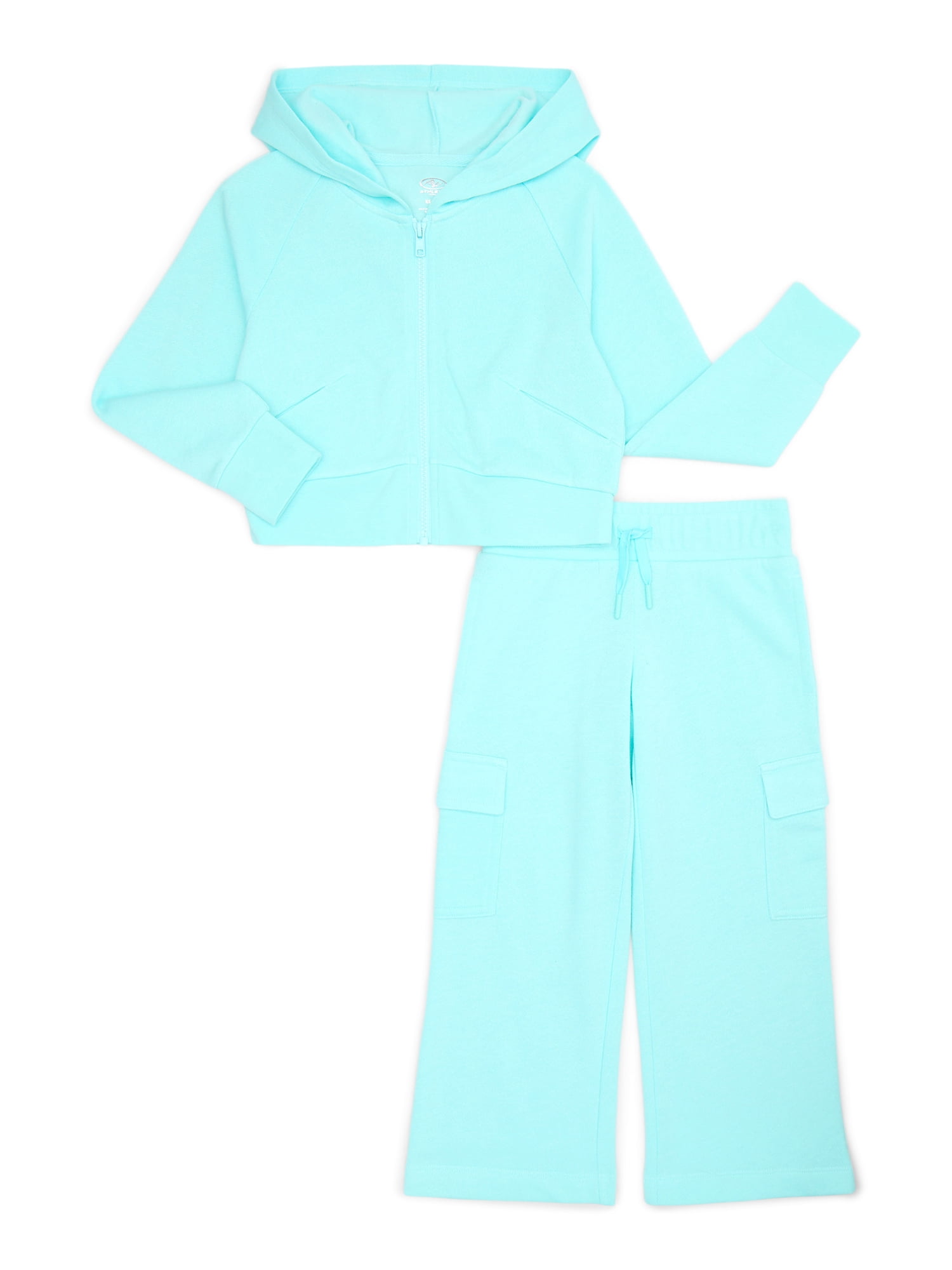 Athletic Works Girls Fleece Hoodie and Cargo Pants Set, 2-Piece, Sizes 4-18 & Plus