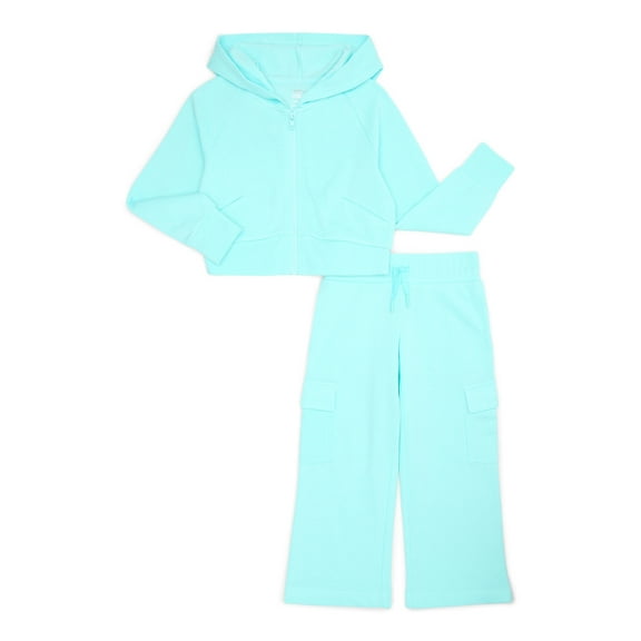 Athletic Works Girls Fleece Hoodie and Cargo Pants Set, 2-Piece, Sizes 4-18 & Plus