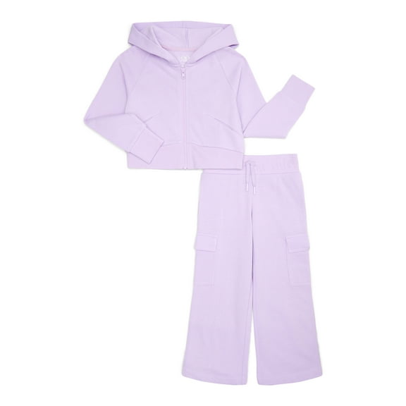 Athletic Works Girls Fleece Hoodie and Cargo Pants Set, 2-Piece, Sizes 4-18 & Plus