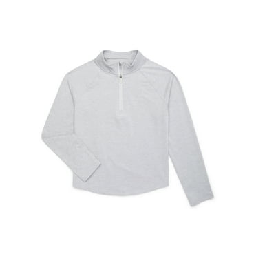 Athletic Works Girl's Performance Quarter Zip Long Sleeve Tee Shirt with Thumb Holes, Sizes 4-18 & Plus
