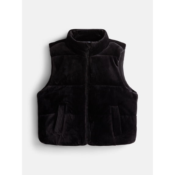 Athletic Works Girls Velour Corded Puffer Vest, Midweight, Sizes 4-18