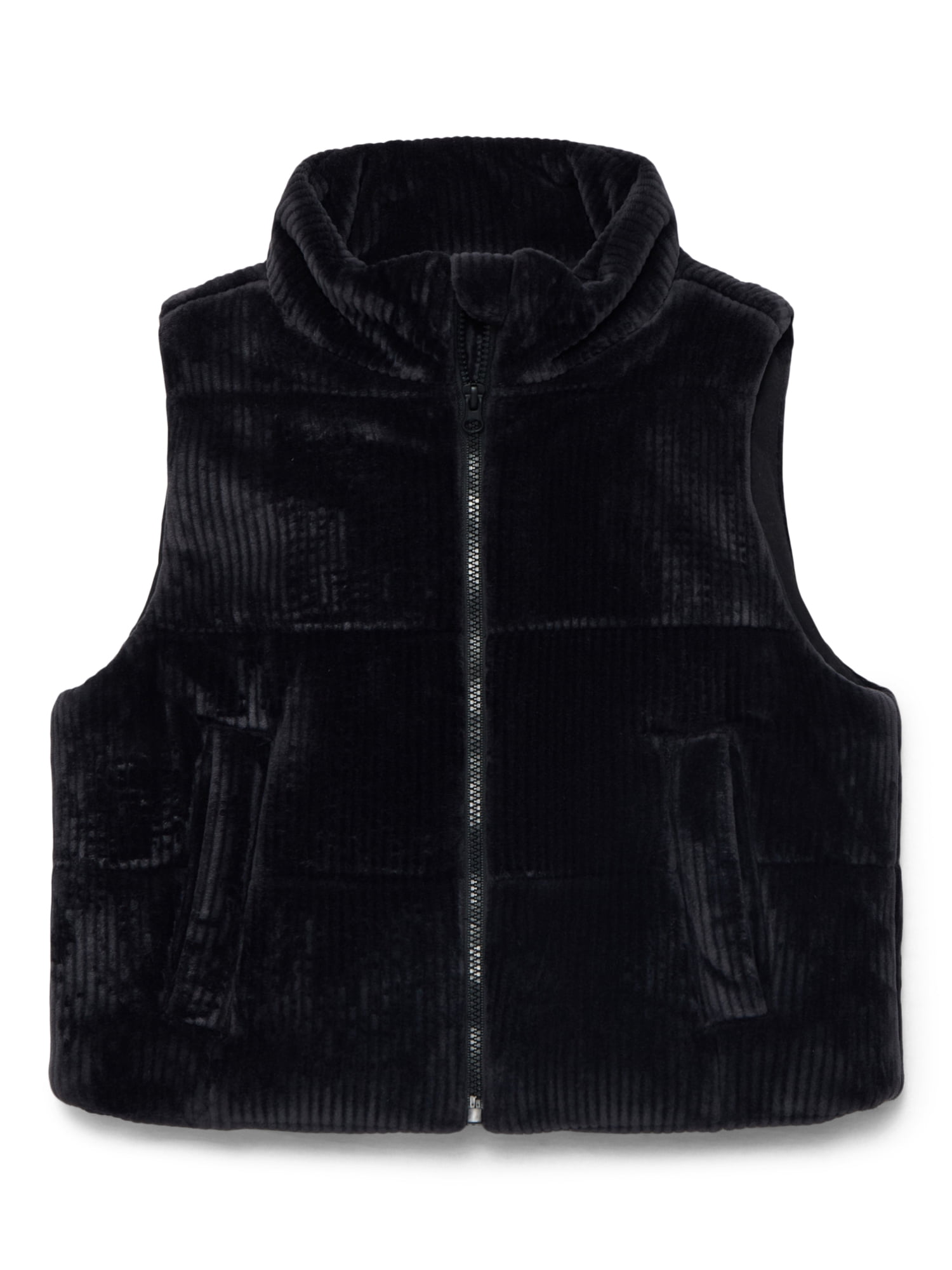 Athletic Works Girls Velour Corded Puffer Vest, Midweight, Sizes 4-18