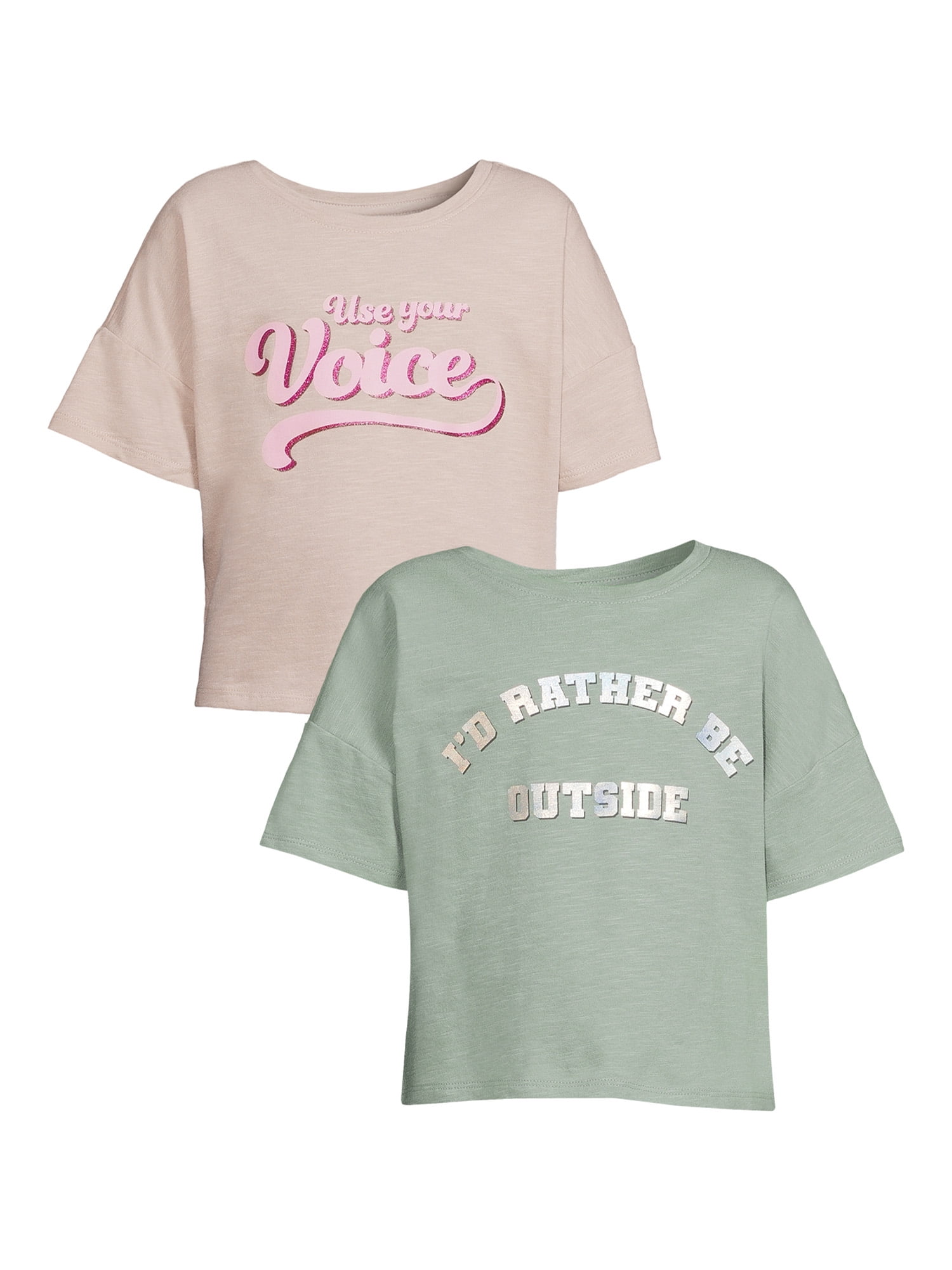 Athletic Works Girls Active Cropped Graphic Tee 2-Pack, Sizes 4-18 & Plus
