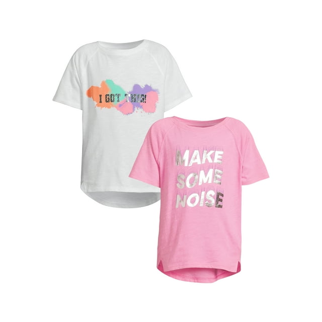 Athletic Works Girls' Active Graphic Tee with Short Sleeves, 2Pack