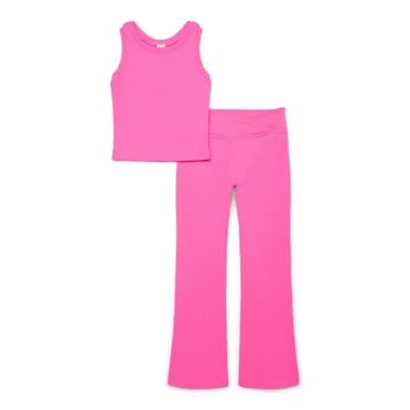 Athletic Works Girls Ribbed Active Tank and Flare Leggings Set, 2 Piece, Sizes 4-18