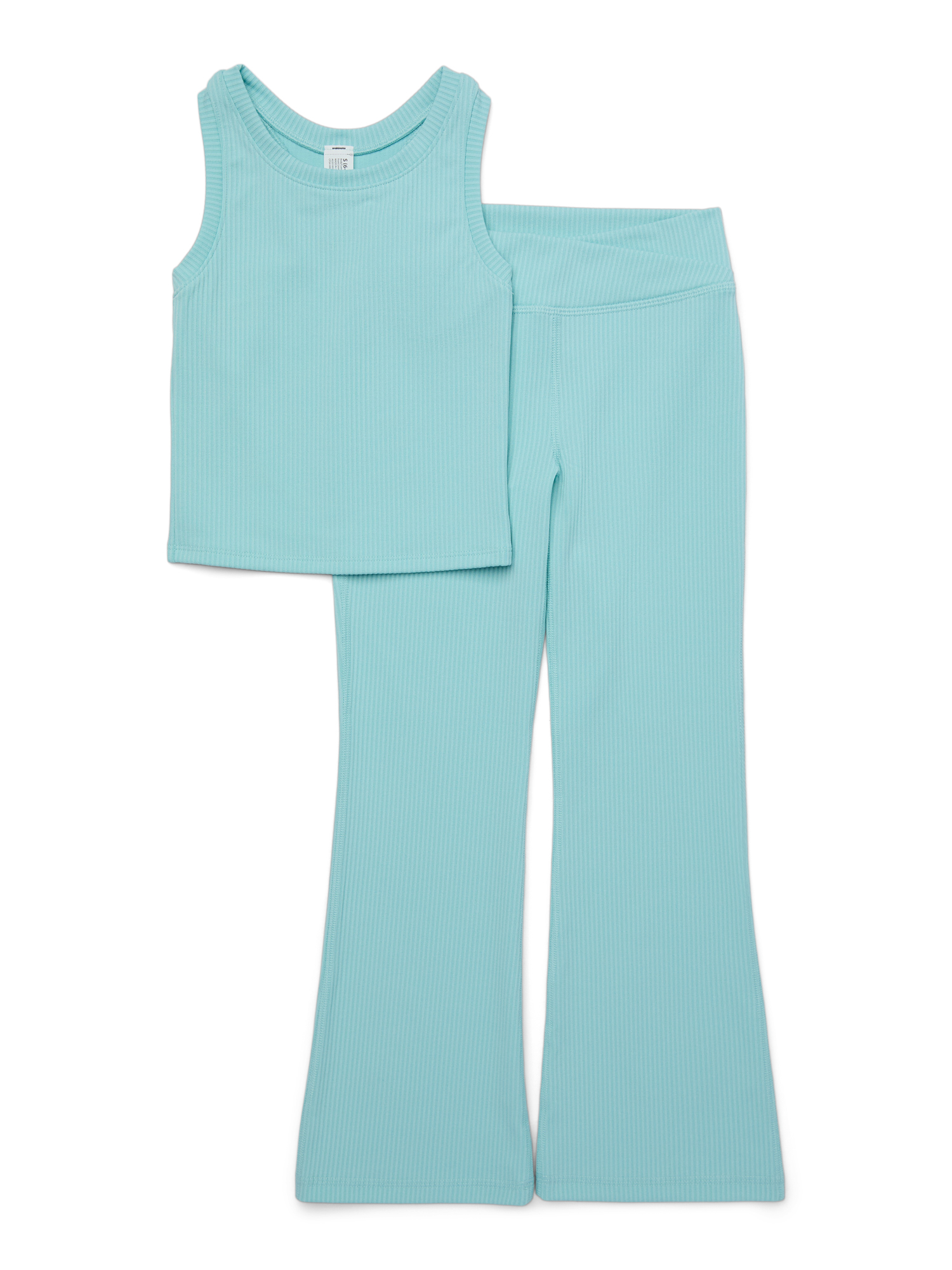 Athletic Works Girls Ribbed Active Tank and Flare Leggings Set, 2 Piece, Sizes 4-18