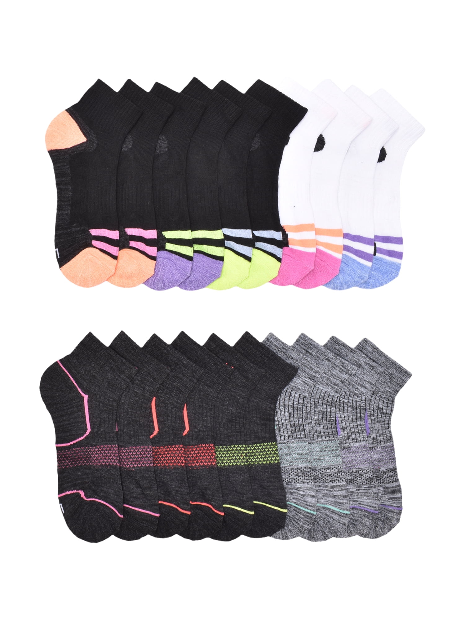 Athletic Works Girls Ankle Socks, 10 Pack, Sizes S-L