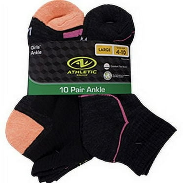Athletic Works Girls Ankle Socks, 10 Pack, Sizes S-L