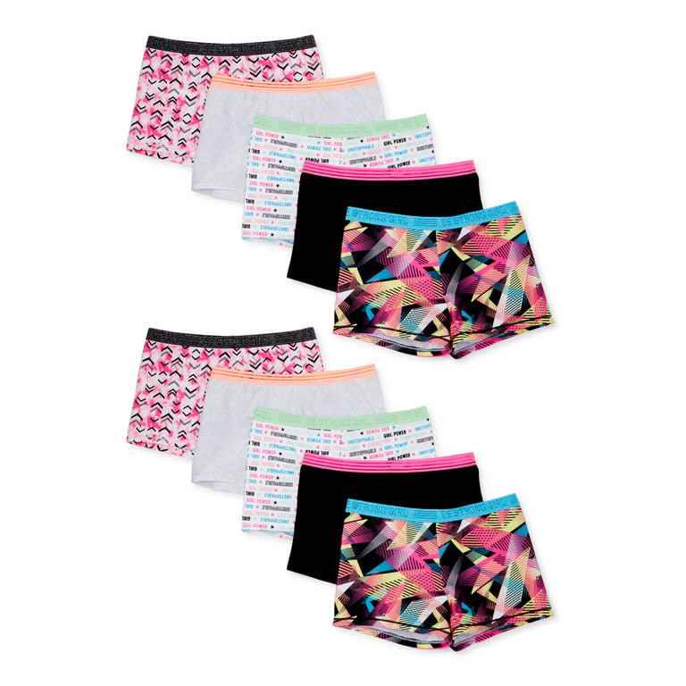 Athletic Works Girls Boyshort Underwear 10-Pack, Sizes S-XL
