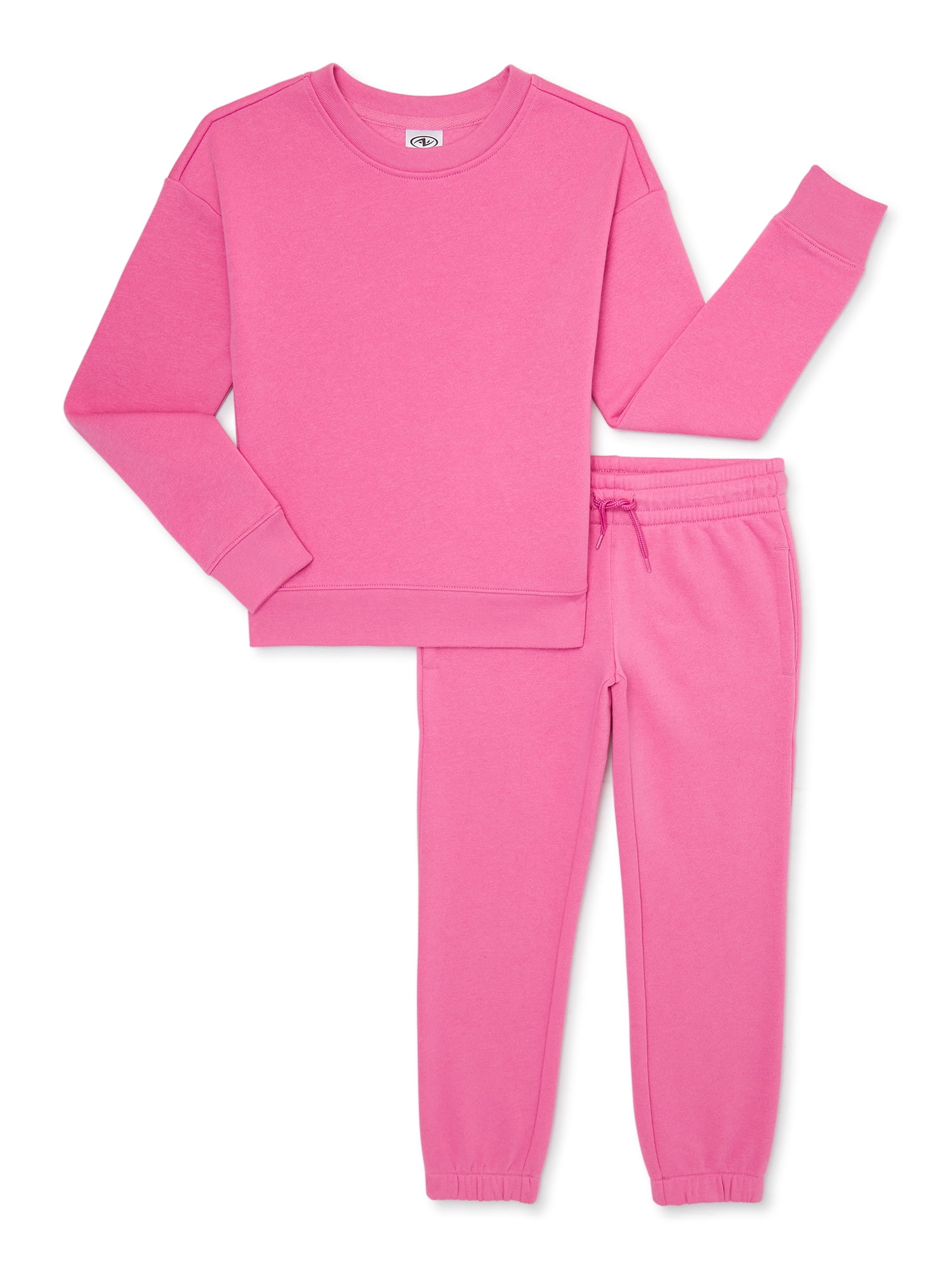 Athletic Works Girls Core Fleece Crewneck Sweatshirt and Joggers, 2