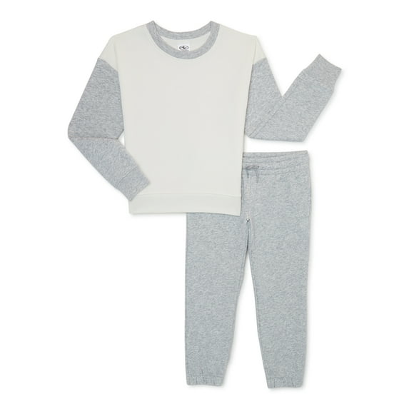 Athletic Works Girls Core Fleece Crewneck Sweatshirt and Joggers, 2-Piece Set, Sizes 4-18 & Plus