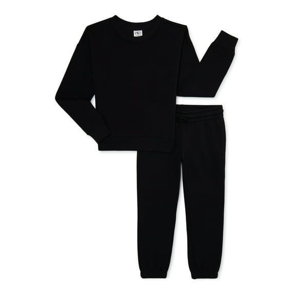 Athletic Works Girls Core Fleece Crewneck Sweatshirt and Joggers, 2-Piece Set, Sizes 4-18 & Plus