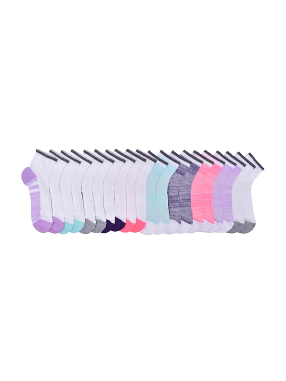 Girls Cushioned Ankle Socks, 10-Pack, Sizes S (6-10.5) - L (4-10)