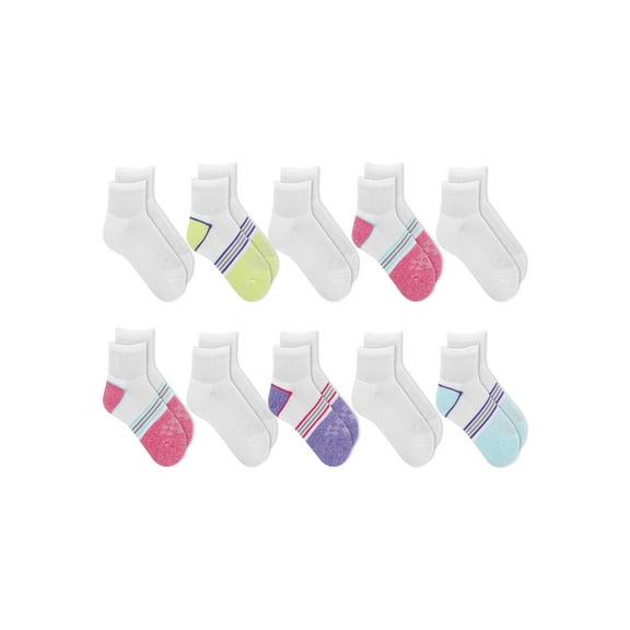 Athletic Works Girls’ Cushioned Comfort Ankle Socks, 10 Pack, Sizes S-L