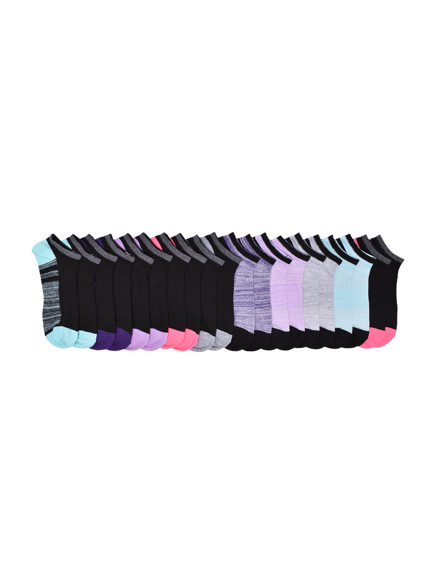 Athletic Works Girls Cushioned No Show Socks, 10-Pack, Sizes S (6-10.5) - L (4-10)