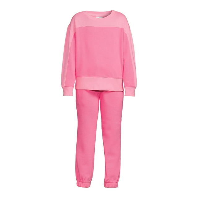 Athletic Works Girls’ Fleece Sweatshirt and Sweatpants Set, 2Piece, Sizes 418 & Plus
