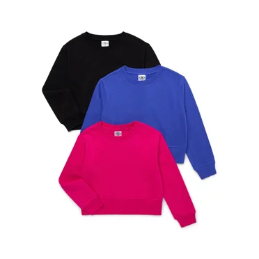 Athletic Works Girl's Active Fleece Sweatshirt, 3-Pack, Sizes 4-18 & Plus