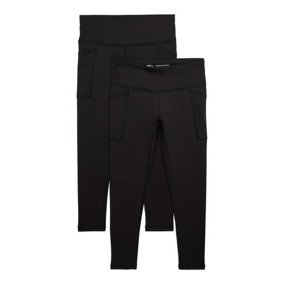 Athletic Works Girls Active Leggings with UPF 30, 2-Pack, Sizes 4-18 & Plus