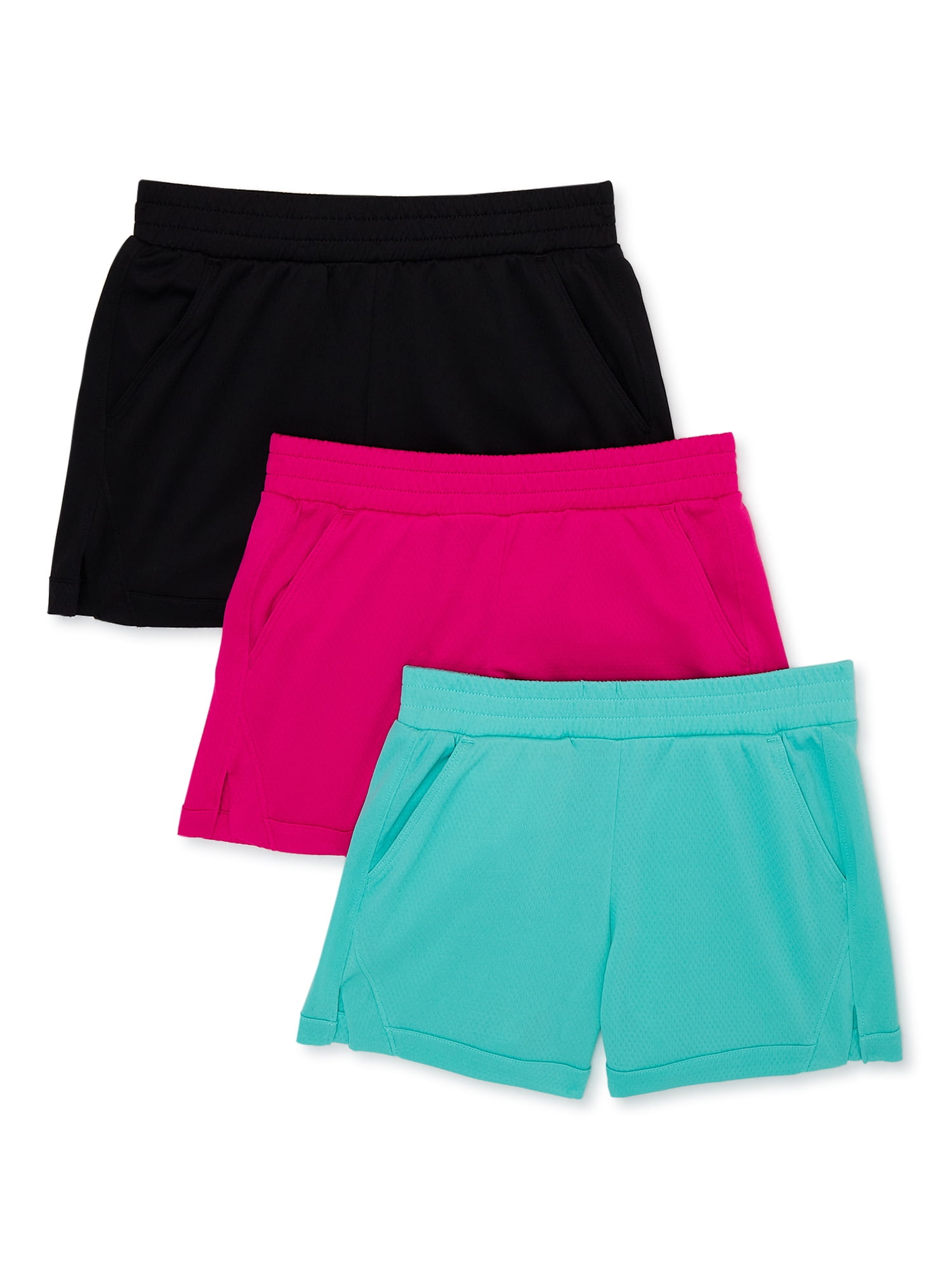 Athletic Works Girls Mesh Active Shorts, 3-Pack, Sizes 4-18 & Plus
