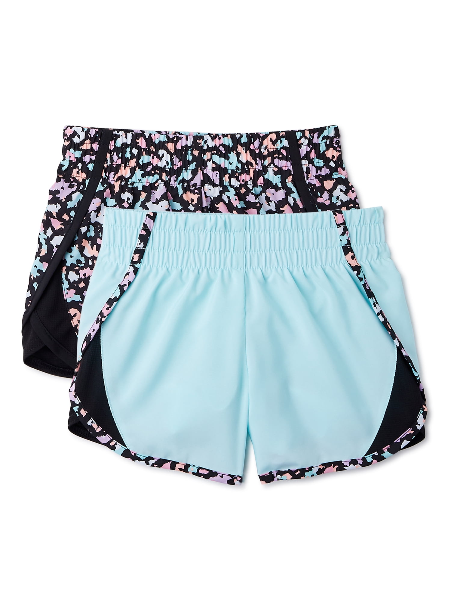 Athletic Works Girls Print & Solid Active Running Shorts, 2Pack, Sizes
