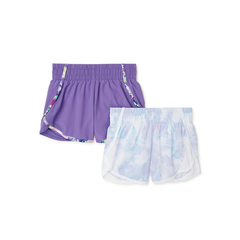 Athletic Works Girls' Printed and Solid Active Running Shorts, 2-Pack,  Sizes 4-18 & Plus 