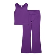 Athletic Works Girls Ribbed Active Tank and Flare Leggings Set, 2 Piece, Sizes 4-18