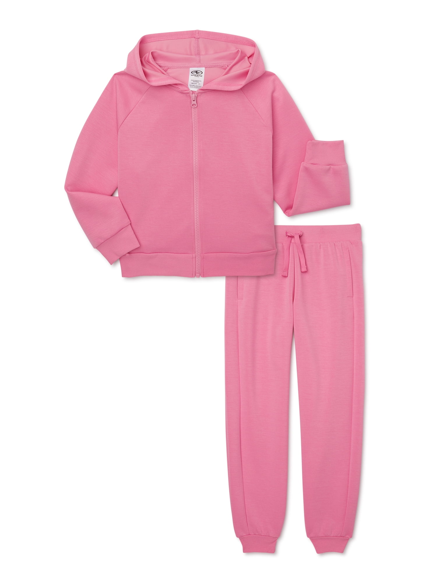 Athletic Works Girls Scuba Zip Hoodie and Joggers Set, Sizes 4-18 & Plus 