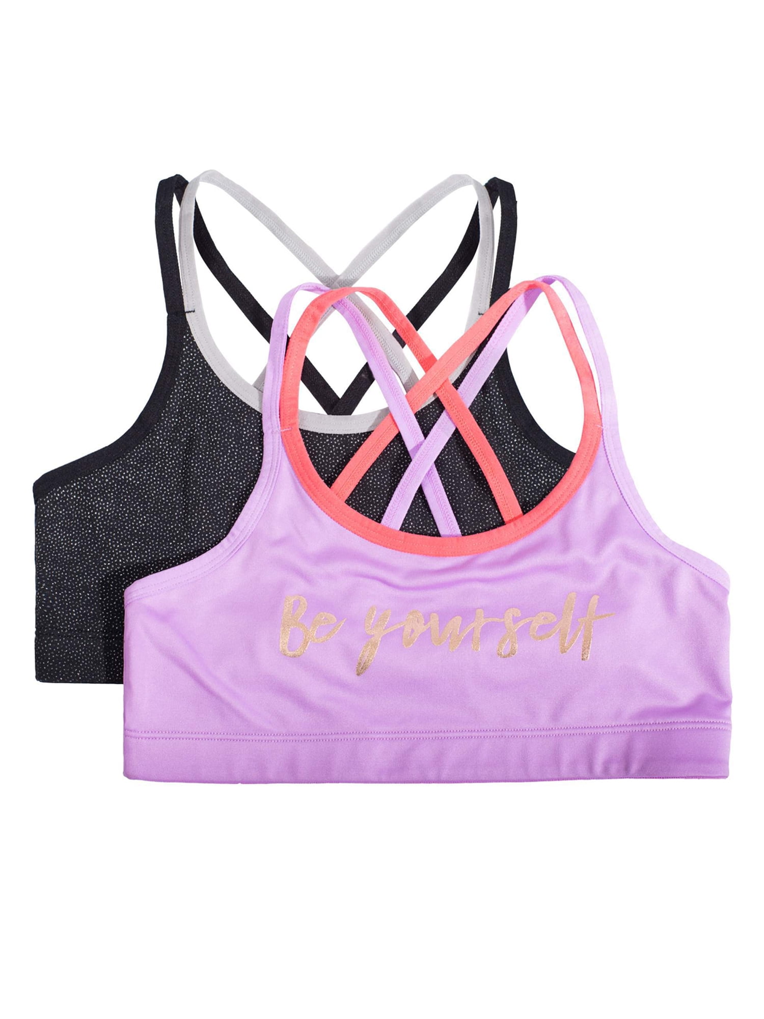 Athletic Works Girls Strappy Back Sports Bra 2-Pack, Sizes 30-38