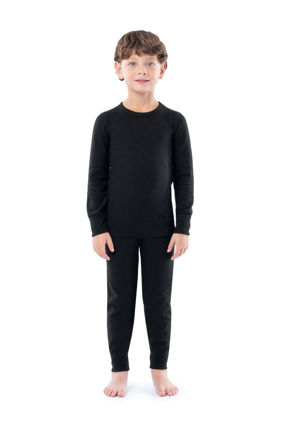 Boy's & Girl's Waffle Thermal Underwear Crew Top & Bottom Set, Sizes XS-XXL