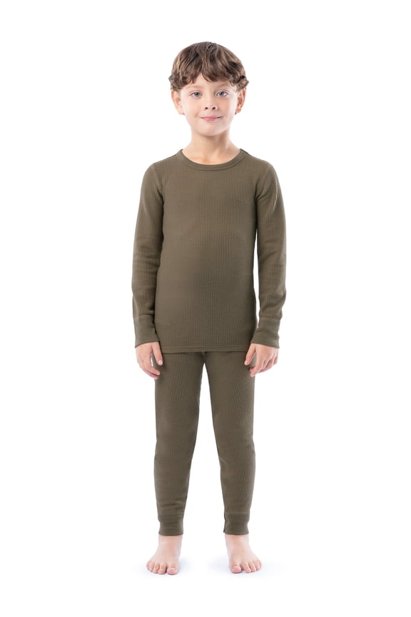 Boy's & Girl's Waffle Thermal Underwear Crew Top & Bottom Set, Sizes XS-XXL
