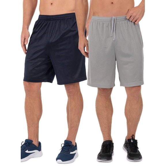 Athletic Works Men's 8" Active Ricehole Mesh Shorts, 2-Pack, up to 3XL