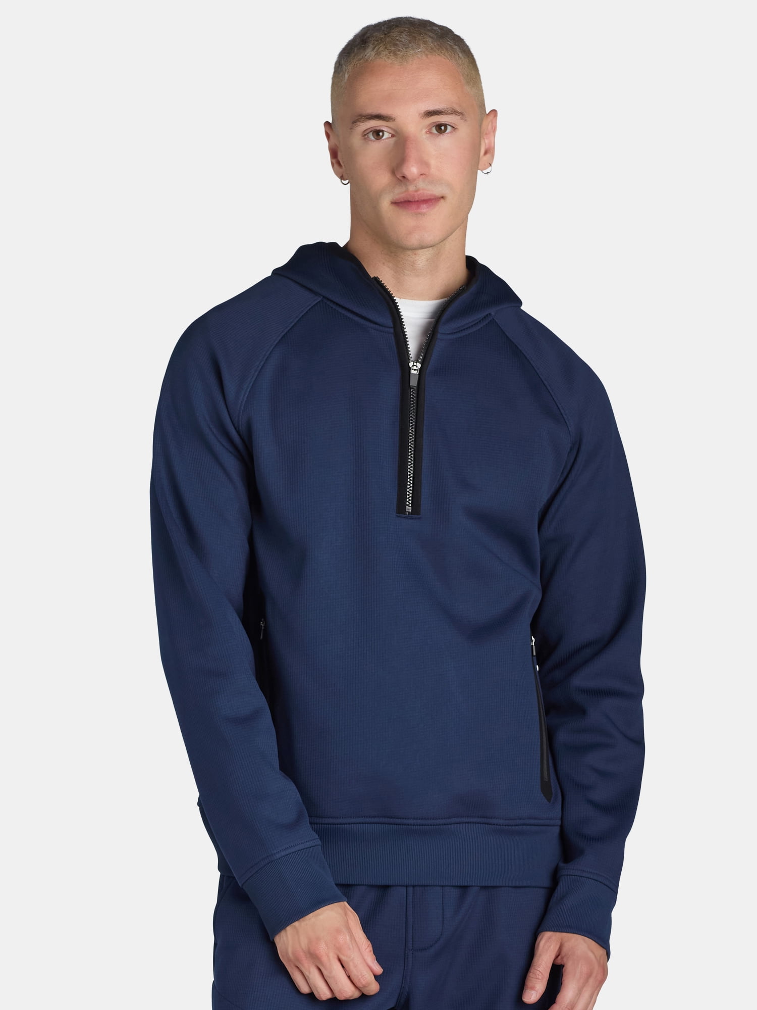 Athletic Works Men's Grid Tech Fleece Quarter-Zip Pullover Hoodie