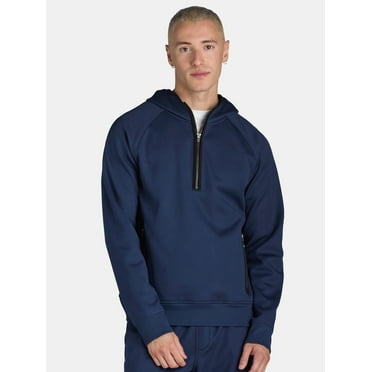 Athletic Works Men's Grid Tech Fleece Quarter Zip Pullover Hoodie, Sizes S-3XL