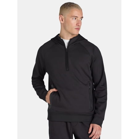 Athletic Works Men's Grid Tech Fleece Quarter Zip Pullover Hoodie, Sizes S-3XL
