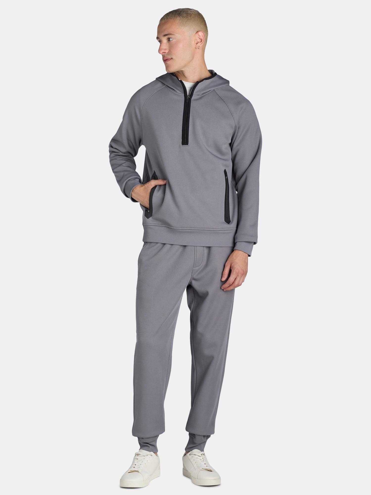 Athletic Works Men's Grid Tech Fleece Quarter Zip Pullover
