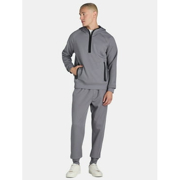 Athletic Works Men's Grid Tech Fleece Quarter Zip Pullover Hoodie, Sizes S-3XL