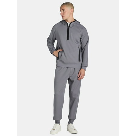 Athletic Works Men's Grid Tech Fleece Quarter Zip Pullover Hoodie, Sizes S-3XL