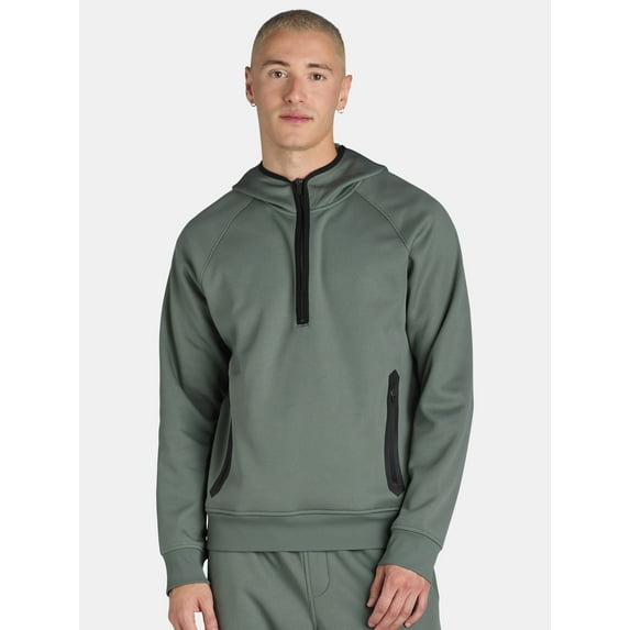 Athletic Works Men's Grid Tech Fleece Quarter Zip Pullover Hoodie, Sizes S-3XL