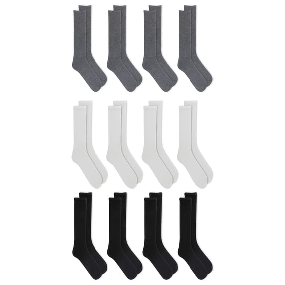 Athletic Works Men's Lightweight Crew Socks, 12-Pack, Moisture-Wicking, Lightweight Fabric, Fits Shoe Sizes 6-12