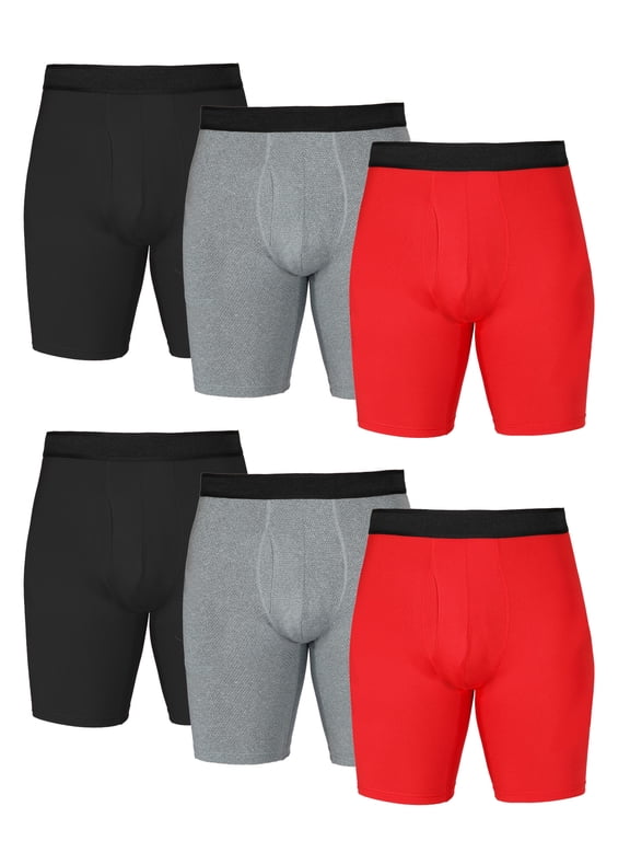 Men's Long Leg Breathable Mesh Performance Boxer Briefs, 6 Pack