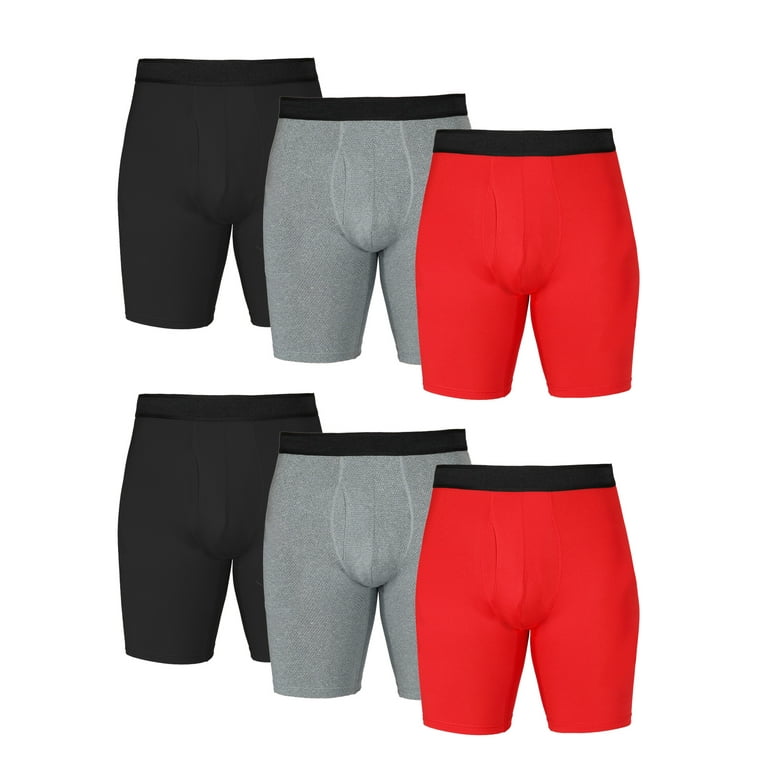 Athletic Works Men's Long Leg Breathable Mesh Performance Boxer Briefs, 6  Pack