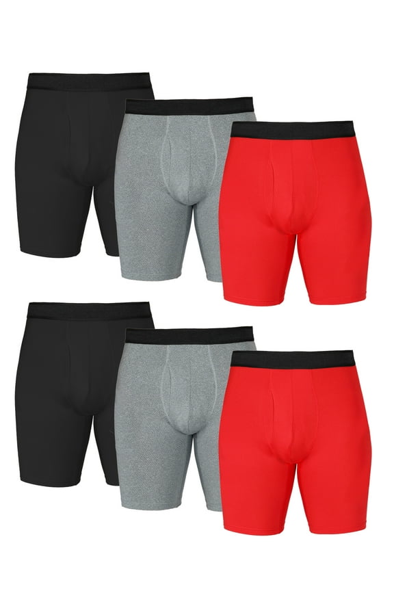 Men's Long Leg Breathable Mesh Performance Boxer Briefs, 6 Pack
