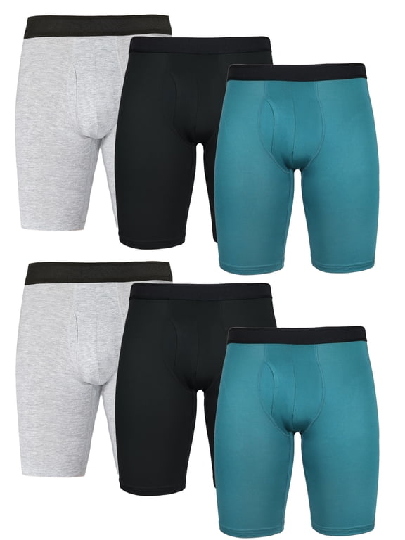 Men's Long Leg Quick Dry Performance Stretch Boxer Briefs, 6 Pack