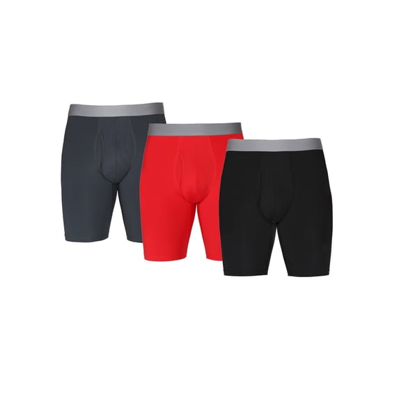 Athletic Works Men's Long Leg Stretch Nylon Boxer Briefs, 3 Pack