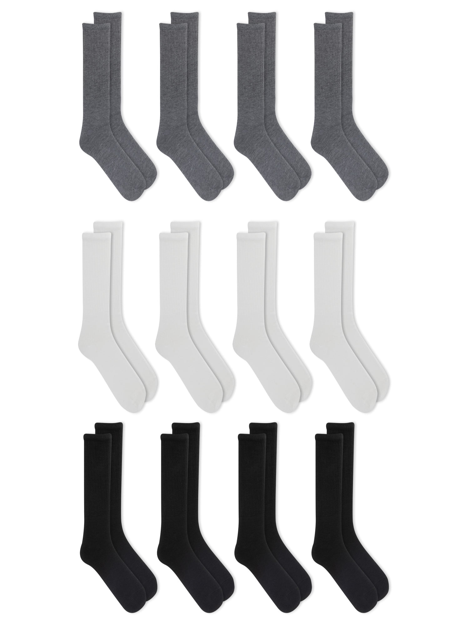 Athletic Works Men's Lightweight Crew Socks, 12-Pack, Moisture-Wicking, Lightweight Fabric, Fits Shoe Sizes 12-15