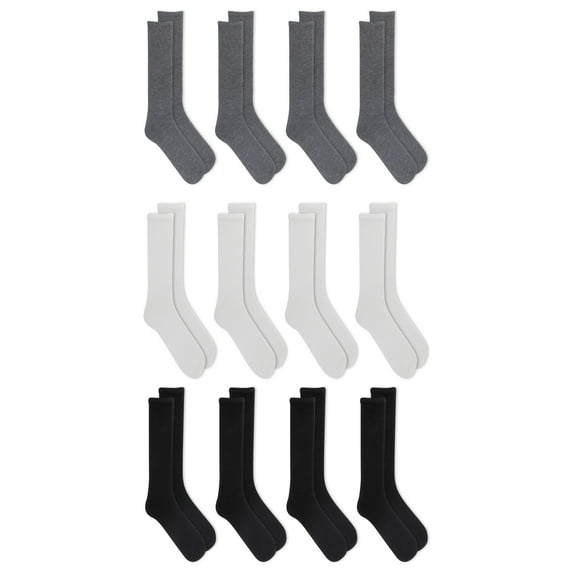 Athletic Works Men's Lightweight Crew Socks, 12-Pack, Moisture-Wicking, Lightweight Fabric, Fits Shoe Sizes 6-12