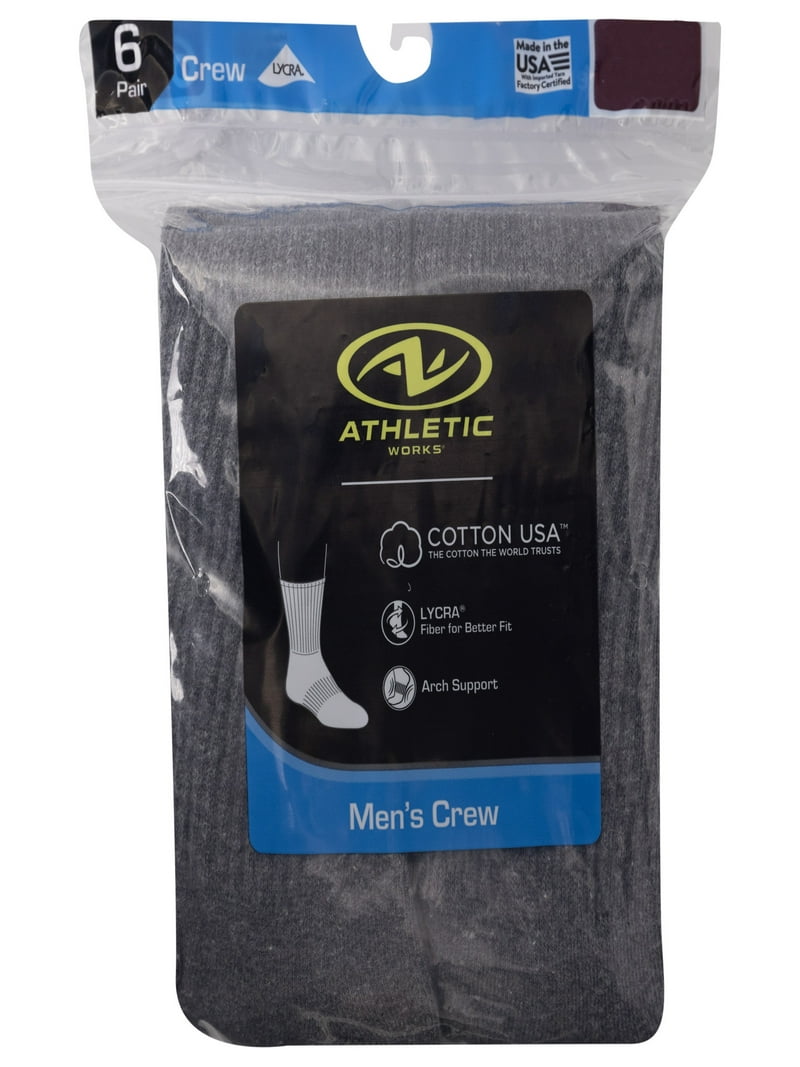 Athletic Works Men's P6 Crew Socks 6-Pack Moisture-Wicking